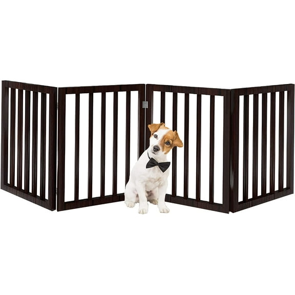 Ucloveria Home Traditional Pet Gate - 4 Panel - 24 Inch Step Over Fence - Free Standing Folding Z Shape Indoor Doorway Hall Stairs Dog Puppy Gate - Fully Assembled - Brown - Wooden