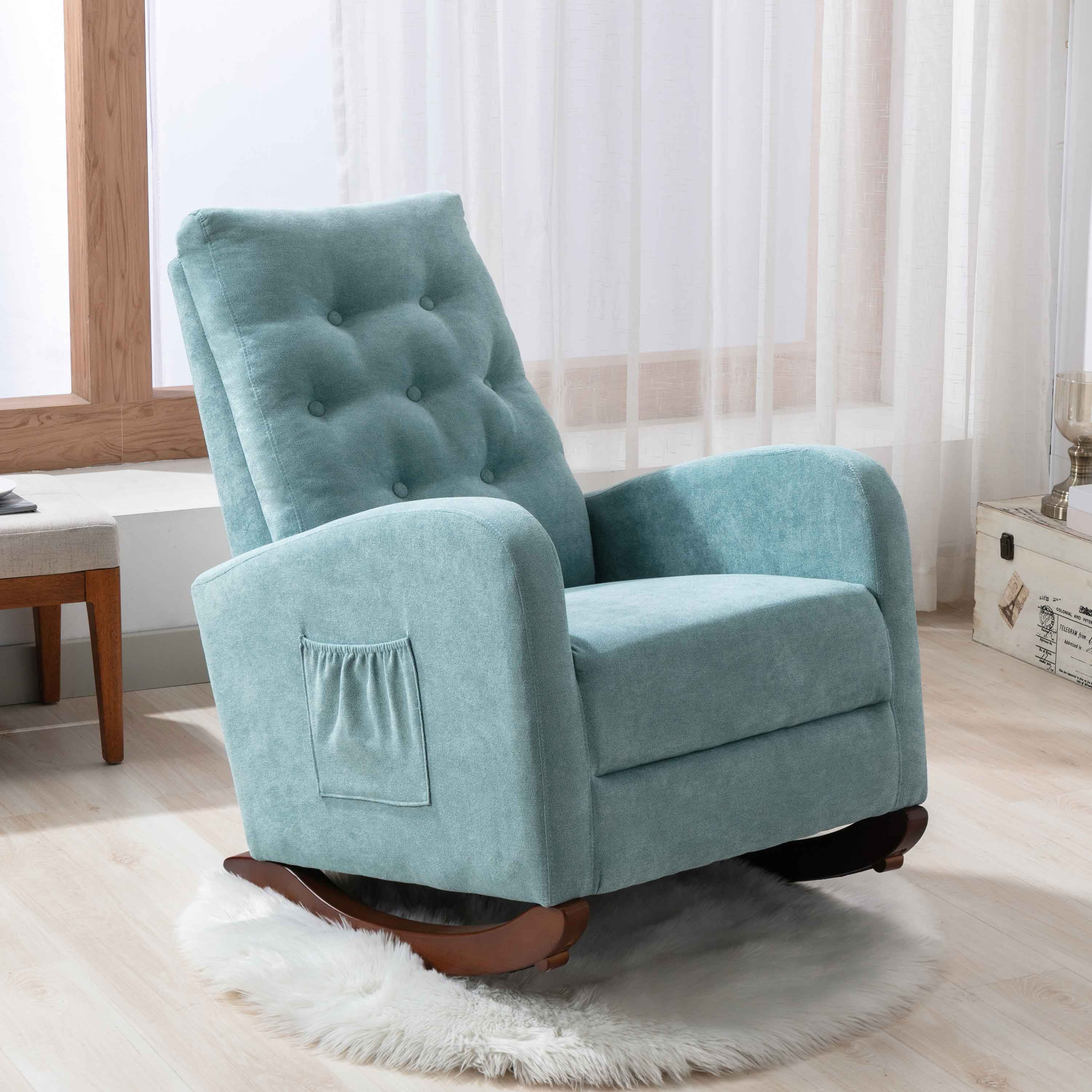 Ucloveria Modern Home Rocking Chair, Comfy Armchair with Side Pocket, Living Room Lounge Single Sofa, High Backrest with Decorative Buttons