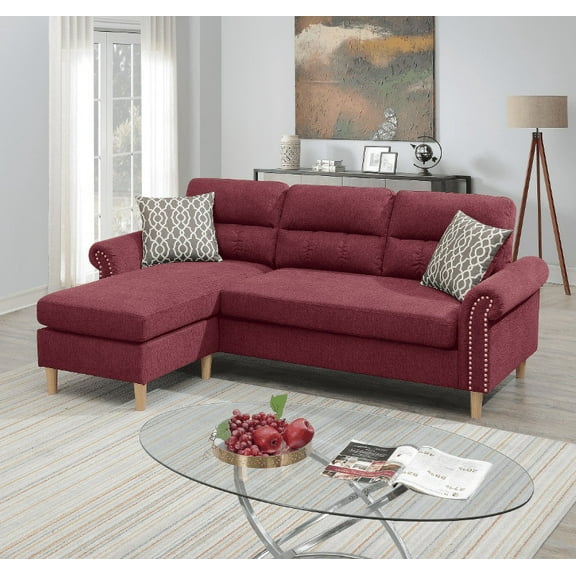 Ucloveria Polyfiber Reversible Sectional Sofa Set Chaise Pillows Plush Cushion Couch Nailheads