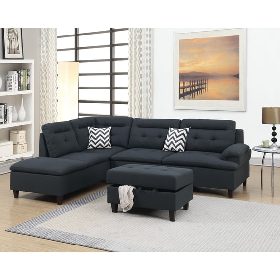 Ucloveria Sectional Sofa Couch, 3-seat L-Shaped Wide Reversible Couch w Ottoman Linen Like Fabric Sofa Chaise