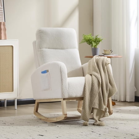 Ucloveria Small Rocking Accent Chair, Uplostered Glider Rocker Armchair for Baby Nursery, Comfy Side Chair for Living Room, Bedroom (Beige)