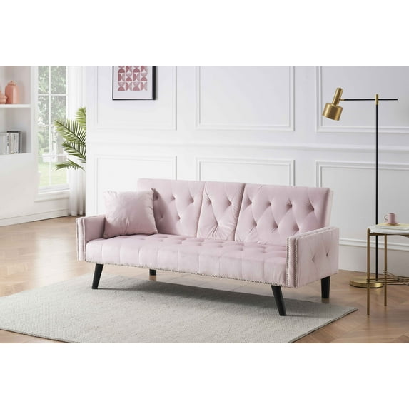 Ucloveria Sofa Bed with Nail Head Trim with Two Cup Holders 72" Velvet Sofa