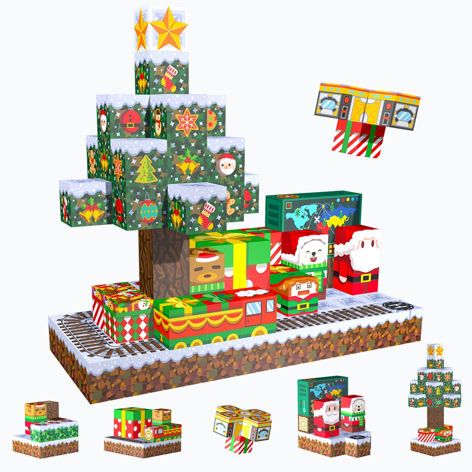 Ucradle 104 Pieces Magnetic Blocks, Build Christmas-Themed Mine Magnet World Set, Magnetic Tiles Building Toys for Kids, STEM Certified | Ages Children to Adult 3+