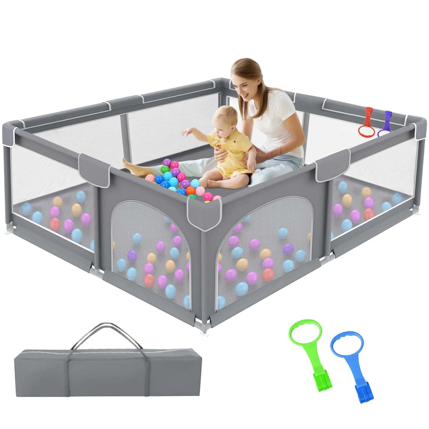 "Kid Odyssey Baby Playpen, 50x50x27"" Large Activity Center, Safety Toddler Indoor Pen, Gray"