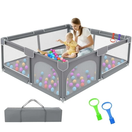 Ucradle Baby Playpen, 50x50x27" Large Activity Center with Gate, Anti-Slip Base, Gray