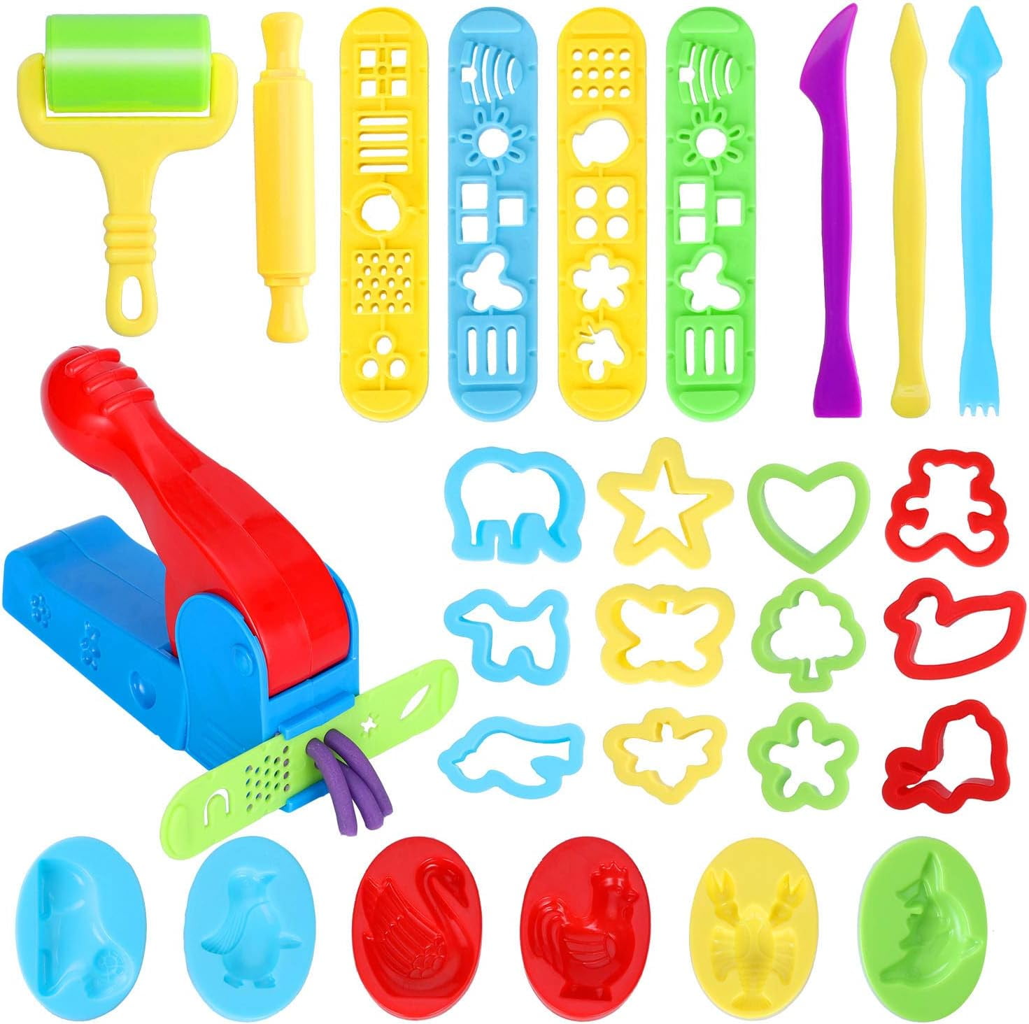 26 Pieces Play Dough Tools Playdough Accessories Set Various Plastic Molds  Rollers Cutters Educational Gift For Children, Random Color 26pcs Set1