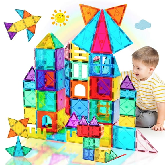 NETNEW 170 Pcs 3D Clear Light Magnetic Tiles Building Blocks Toys Educational STEM | Ages Children to Adult 3+