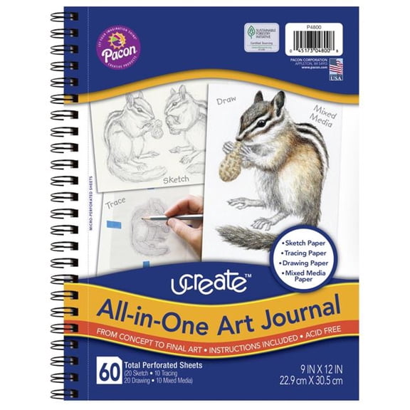 Ucreate 2004593 9 x 12 in. All-In-One Art Journal, White - 60 Sheets
