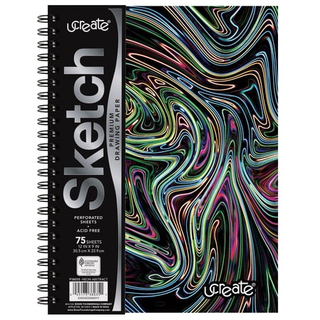 UCreate Fashion Poly Sketch Book, 9" x 12", 75 Sheets, Neon Abstract Design