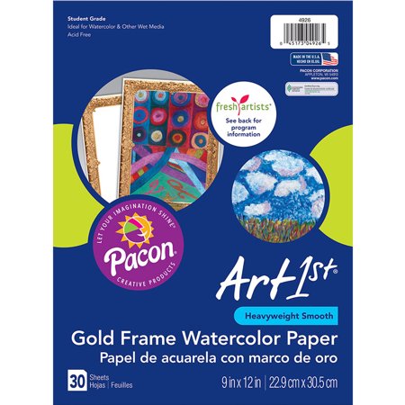 Ucreate Gold Frame Watercolor Paper, 9 x 12 Inches, 30 Sheets
