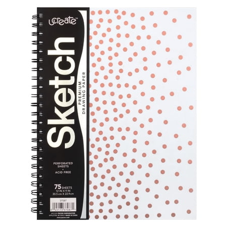 UCreate Fashion Poly Sketch Book, 9" x 12", 75 Sheets, Rose Gold Dots Design