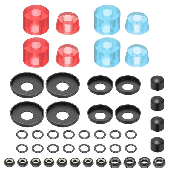 Ucvell Skateboard Bushings, Skateboard Truck Rebuild Long-Board Kit Bushings Washers Pivot Cups-Fitting for (Outdoor Skateboard Parts) 92A & 2 Pack & PU & Clear Blue/Clear Red