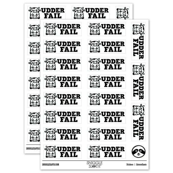 Udder Fail Cow Teacher Student School Sticker Set - White - Gloss Finish - 2.00" Large