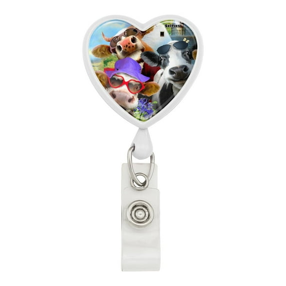 Udderly Cool Cow Farm Selfie Heart Lanyard Retractable Reel Badge ID Card Holder