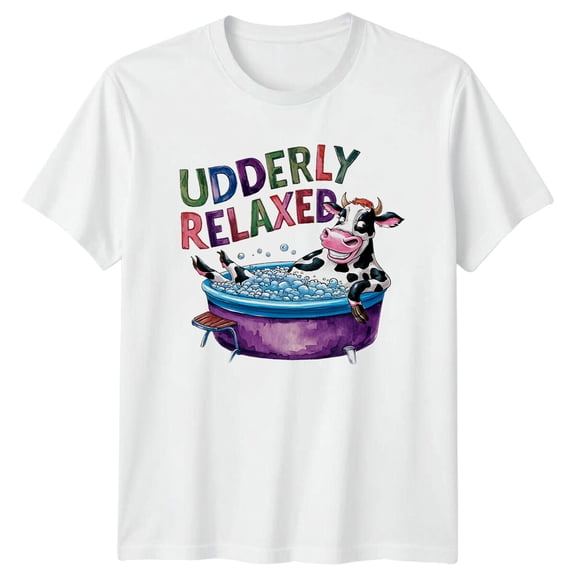 Udderly Relaxed Cow T-Shirt Animal Pun Bathing Tee