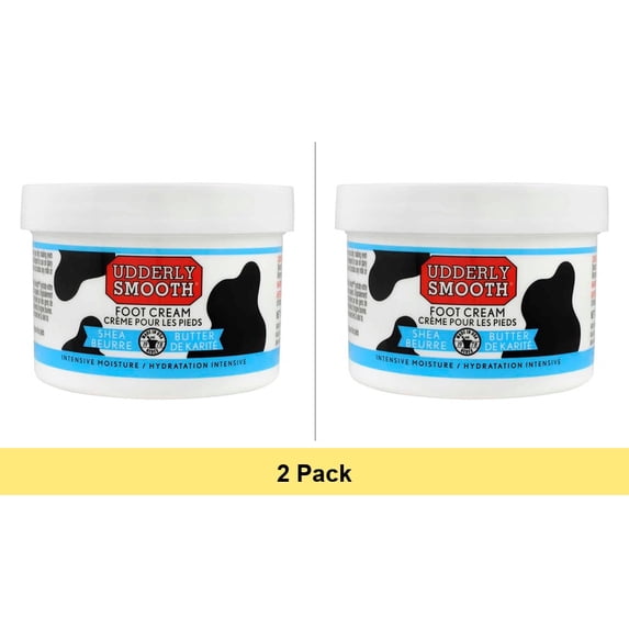 Udderly Smooth Shea Butter Foot Cream Moisturizing Lotion for Dry, Chapped, Rough, Cracked Skin, Lightly Scented, 8 Oz - 2 Pack