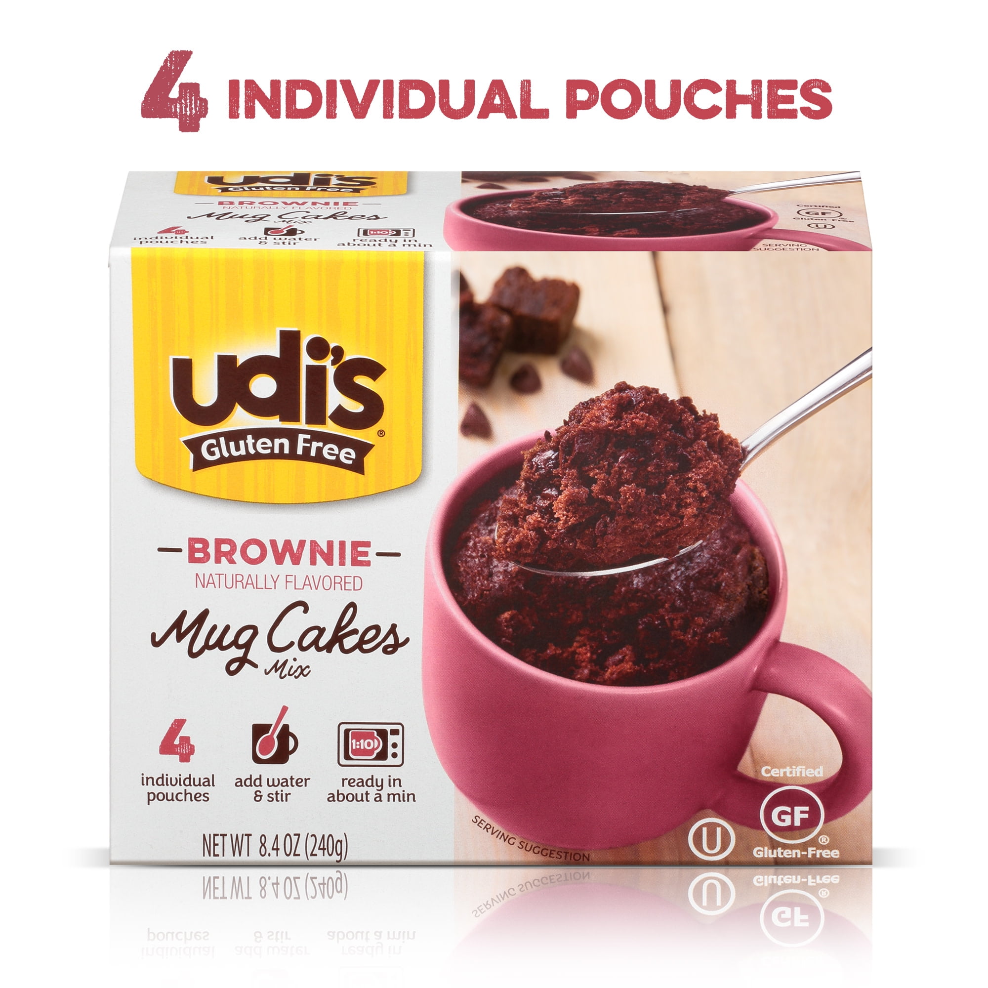 Udi's Gluten Free Brownie Mug Cake Mix, 8.4 oz, 4 Count