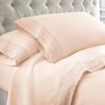thumbnail image 1 of Udine 4 Piece California King Size Sheet Set with Crochet Lace The Urban Port, Pink, 1 of 2