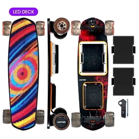 Uditer Pixel Mini Electric Skateboard with Remote, Full-Deck LED Display, 18 MPH Top Speed, 13-26 Miles Range, Dual 600W Motors, Quick-Swap Battery, App Control, for Adults & Beginners