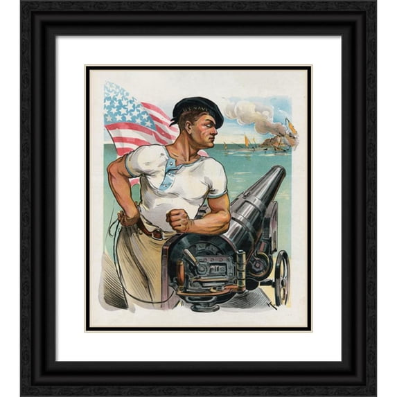 Udo Keppler 12x14 Black Ornate Wood Framed Double Matted Museum Art Print Titled: The Man Behind the Gun Will Settle This War (1898)