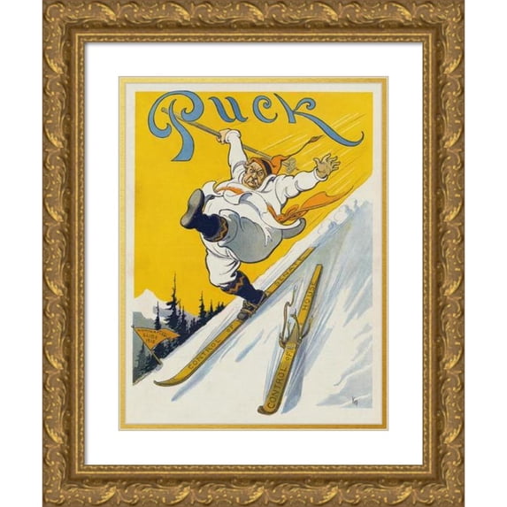 Udo Keppler 12x14 Gold Ornate Wood Frame and Double Matted Museum Art Print Titled - The Lost Ski (1911)