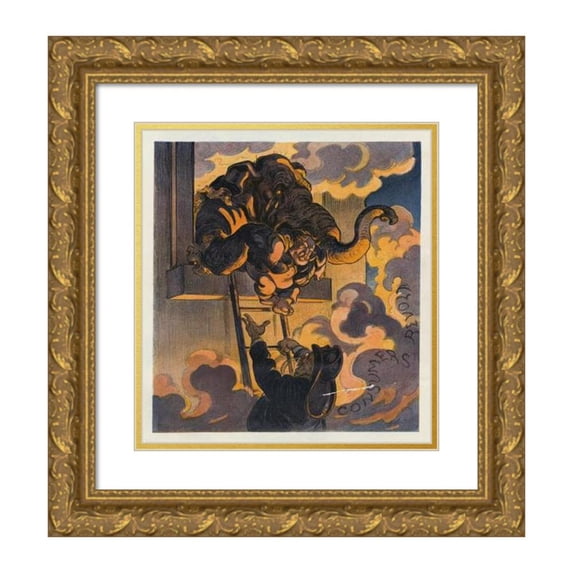 Udo Keppler 15x16 Gold Ornate Wood Frame and Double Matted Museum Art Print Titled - Fireman, Save My Child! (1910)