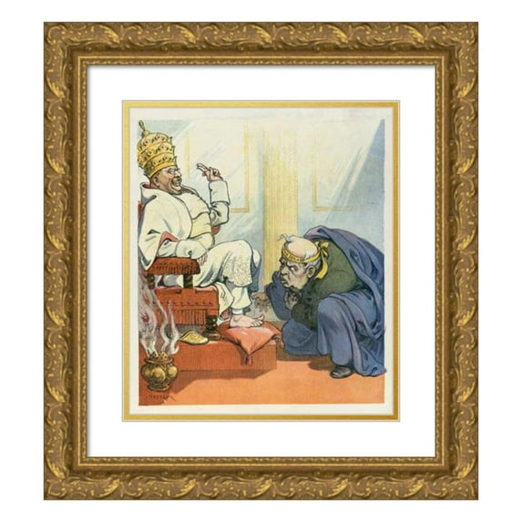 Udo Keppler 15x17 Gold Ornate Wood Frame and Double Matted Museum Art Print Titled - Pope Theo the First (1907)