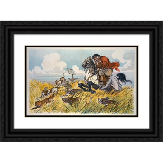Udo Keppler 24x16 Black Ornate Framed Double Matted Museum Art Print Titled: The Master of the Hounds (1909)