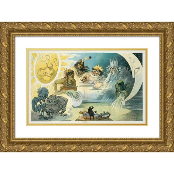 Udo Keppler 24x17 Gold Ornate Framed and Double Matted Museum Art Print Titled - A Summer Conference at Oyster Bay (1907)