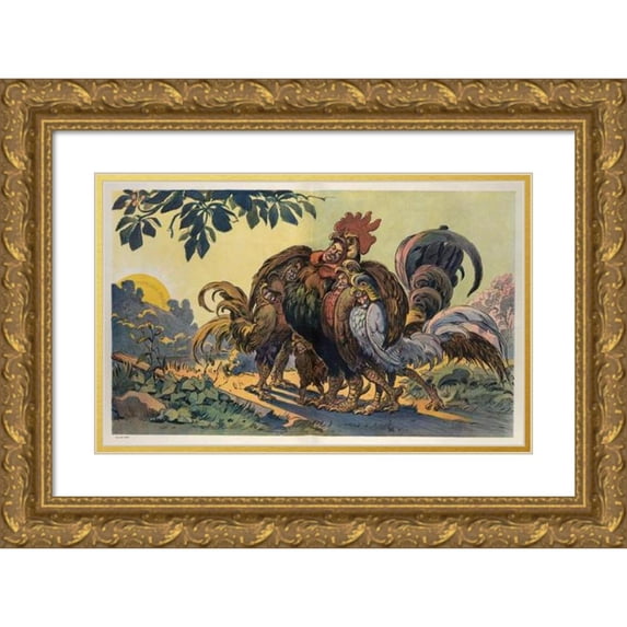 Udo Keppler 24x17 Gold Ornate Framed and Double Matted Museum Art Print Titled - The False Loves of Chantecler (1910)