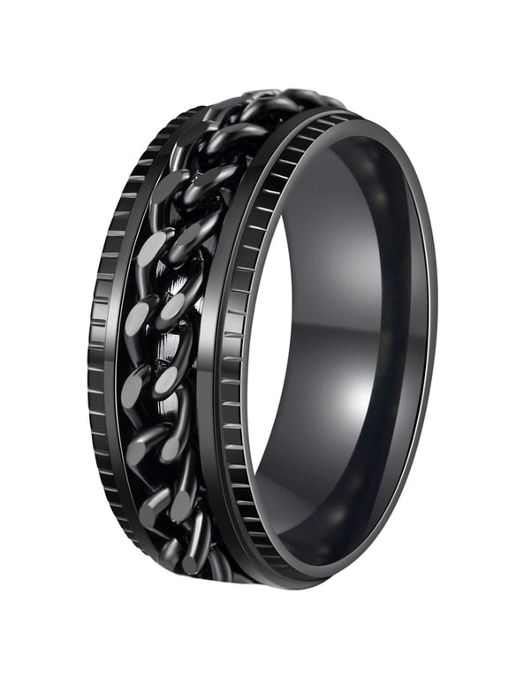 Mens Fidget Rings Anxiety Rings for Men Womens Chain Spinner Rings for Adults Titanium Steel Ring Black Black Size 7