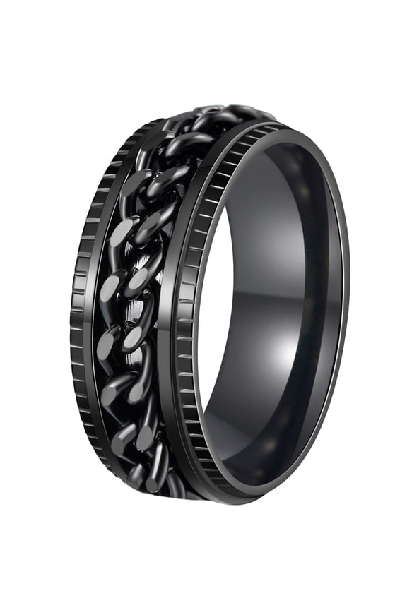 Mens Fidget Rings Anxiety Rings for Men Womens Chain Spinner Rings for Adults Titanium Steel Ring Black Black Size 9