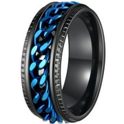 Udolfly Mens Fidget Rings Anxiety Rings for Men Womens Chain Spinner Rings for Adults Titanium Steel Ring Black Blue Size 10