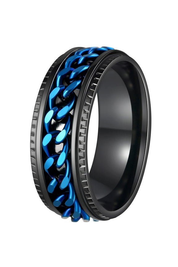 Mens Fidget Rings Anxiety Rings for Men Womens Chain Spinner Rings for Adults Titanium Steel Ring Black Blue Size 7