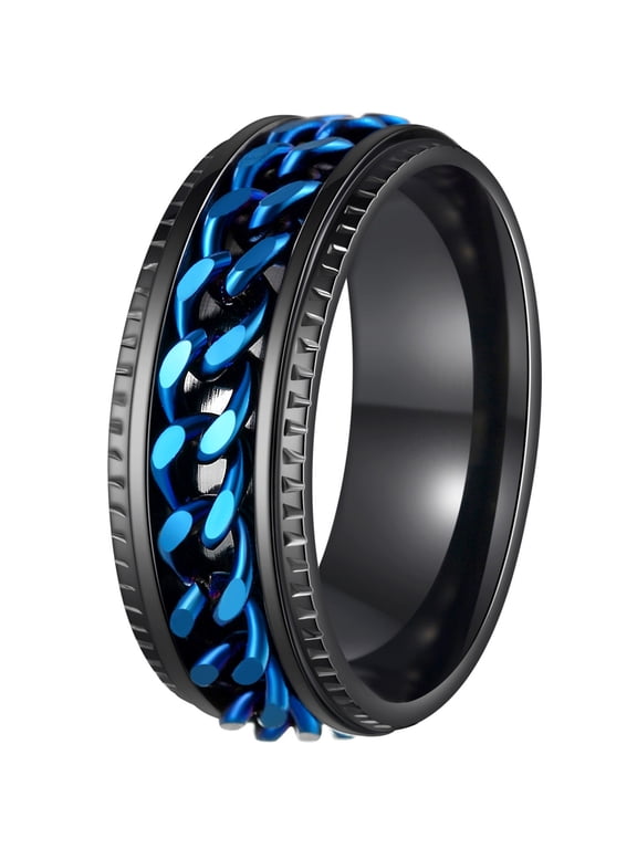Mens Fidget Rings Anxiety Rings for Men Womens Chain Spinner Rings for Adults Titanium Steel Ring Black Blue Size 9
