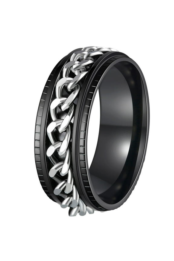 Mens Fidget Rings Anxiety Rings for Men Womens Chain Spinner Rings for Adults Titanium Steel Ring Black Silver Size 10