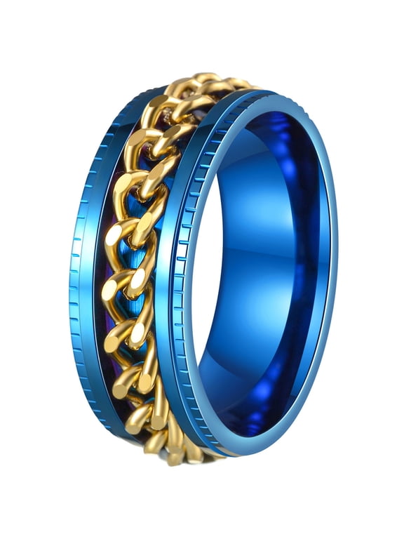 Mens Fidget Rings Anxiety Rings for Men Womens Chain Spinner Rings for Adults Titanium Steel Ring Blue Gold Size 5