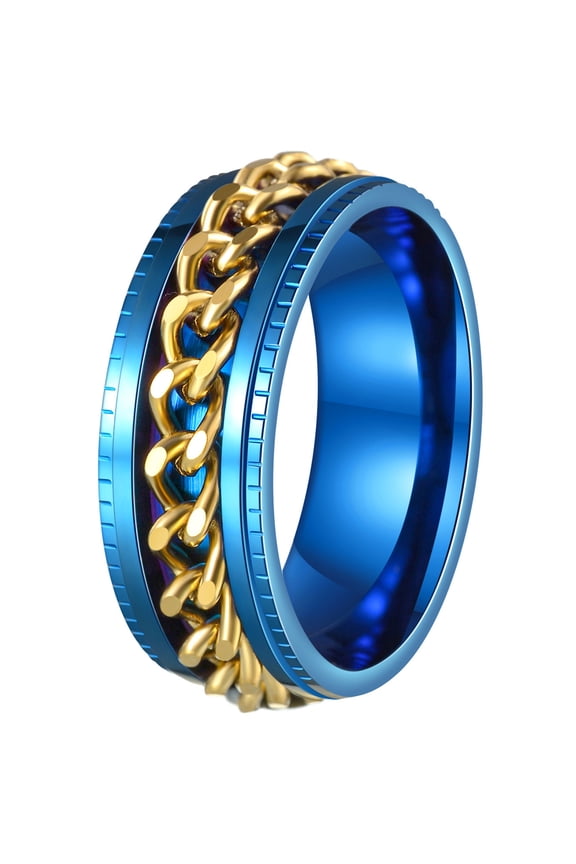 Mens Fidget Rings Anxiety Rings for Men Womens Chain Spinner Rings for Adults Titanium Steel Ring Blue Gold Size 8