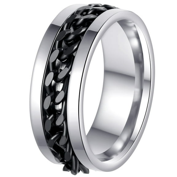 Udolfly Mens Fidget Rings Anxiety Rings for Men Womens Chain Spinner Rings for Adults Titanium Steel Ring Chain Black Size 11