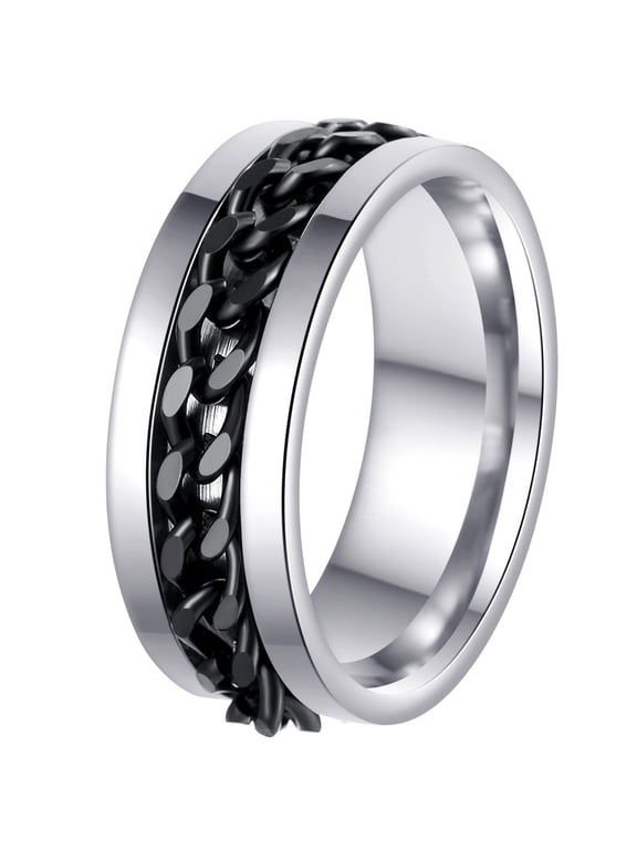 Mens Fidget Rings Anxiety Rings for Men Womens Chain Spinner Rings for Adults Titanium Steel Ring Chain Black Size 11