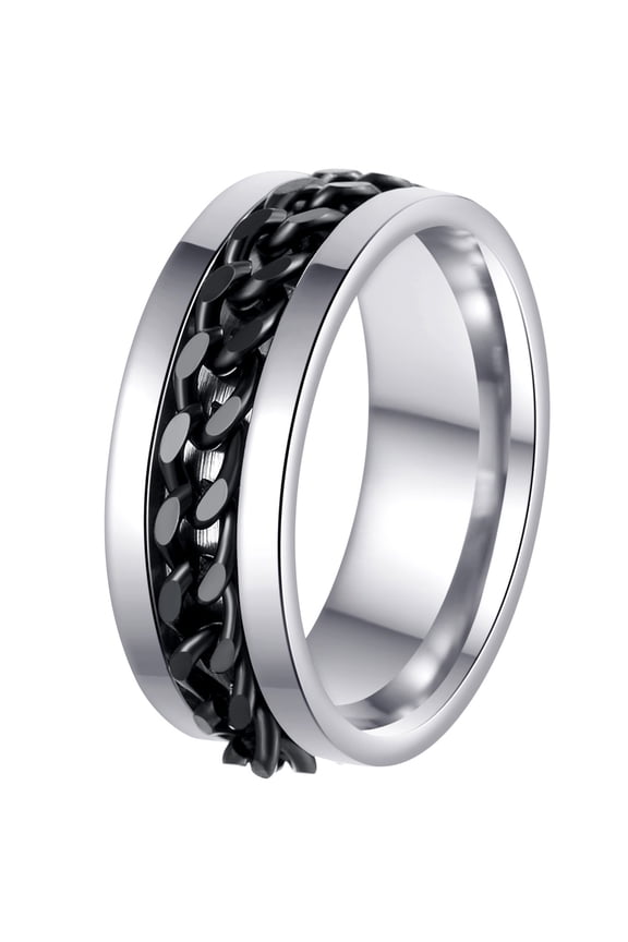 Mens Fidget Rings Anxiety Rings for Men Womens Chain Spinner Rings for Adults Titanium Steel Ring Chain Black Size 8