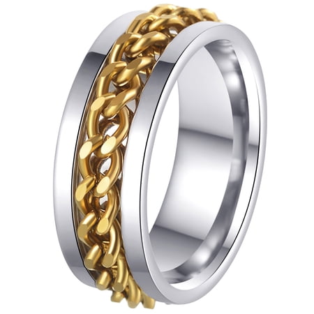 Udolfly Mens Fidget Rings Anxiety Rings for Men Womens Chain Spinner Rings for Adults Titanium Steel Ring Chain Gold Size 10