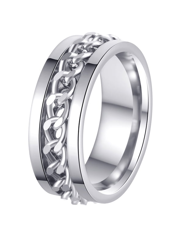 Mens Fidget Rings Anxiety Rings for Men Womens Chain Spinner Rings for Adults Titanium Steel Ring Chain Silver Size 13