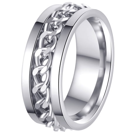 Udolfly Mens Fidget Rings Anxiety Rings for Men Womens Chain Spinner Rings for Adults Titanium Steel Ring Chain Silver Size 8