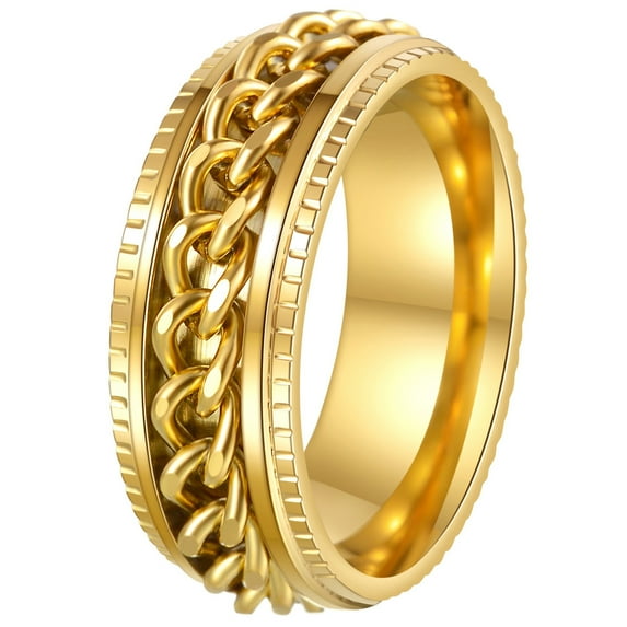 Udolfly Mens Fidget Rings Anxiety Rings for Men Womens Chain Spinner Rings for Adults Titanium Steel Ring Gold Gold Size 7