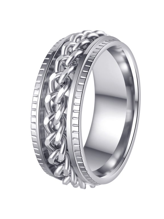 Mens Fidget Rings Anxiety Rings for Men Womens Chain Spinner Rings for Adults Titanium Steel Ring Silver Silver Size 14