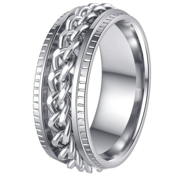 Udolfly Mens Fidget Rings Anxiety Rings for Men Womens Chain Spinner Rings for Adults Titanium Steel Ring Silver Silver Size 9