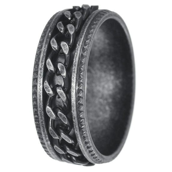 Udolfly Mens Fidget Rings Anxiety Rings for Men Womens Chain Spinner Rings for Adults Titanium Steel Ring Vintage Black Size 10