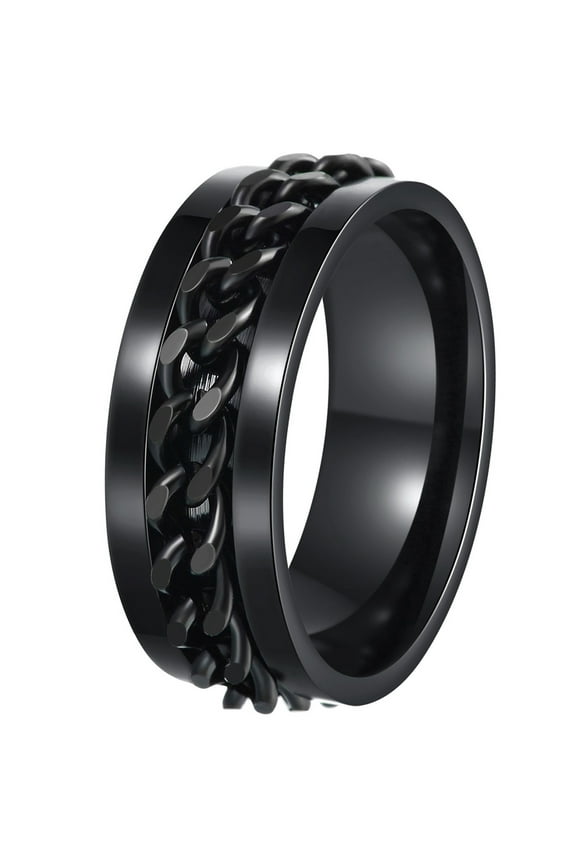 Mens Fidget Rings Anxiety Spinner Rings for Men Classic Chain Rings for Women Adults Titanium Steel Ring Black Black Size 8