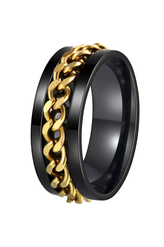 Mens Fidget Rings Anxiety Spinner Rings for Men Classic Chain Rings for Women Adults Titanium Steel Ring Black Gold Size 9